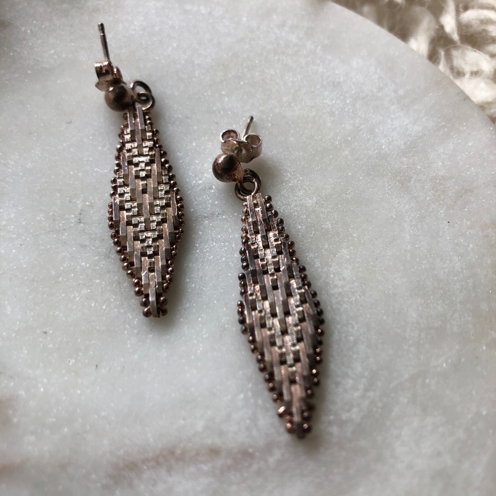 Vintage Silver Chevron Drop Earrings
